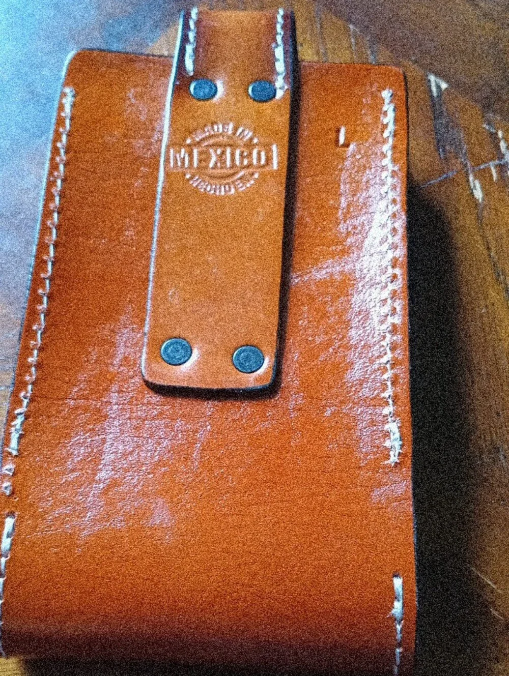 Hand-Tooled Brown Leather Phone Sleeve with Snap Closure